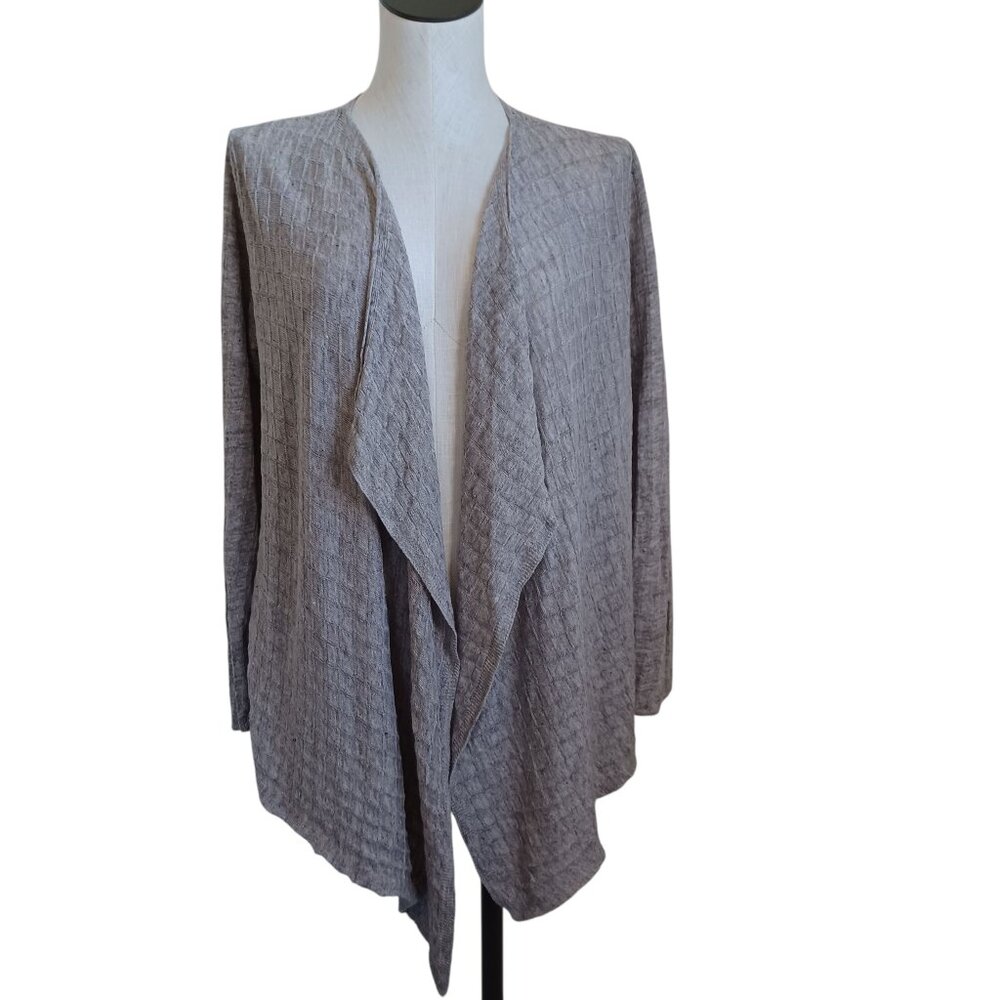 Eileen Fisher Heather Gray Draped Waterfall Open Front Cardigan‎ Sweater Large